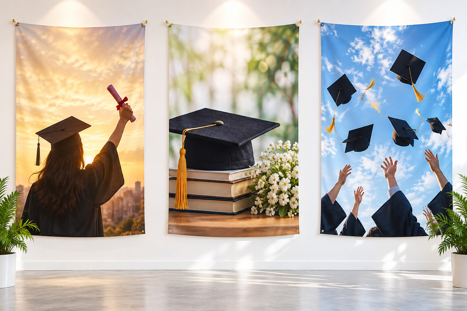 Graduation banner concepts being compared for composition and color