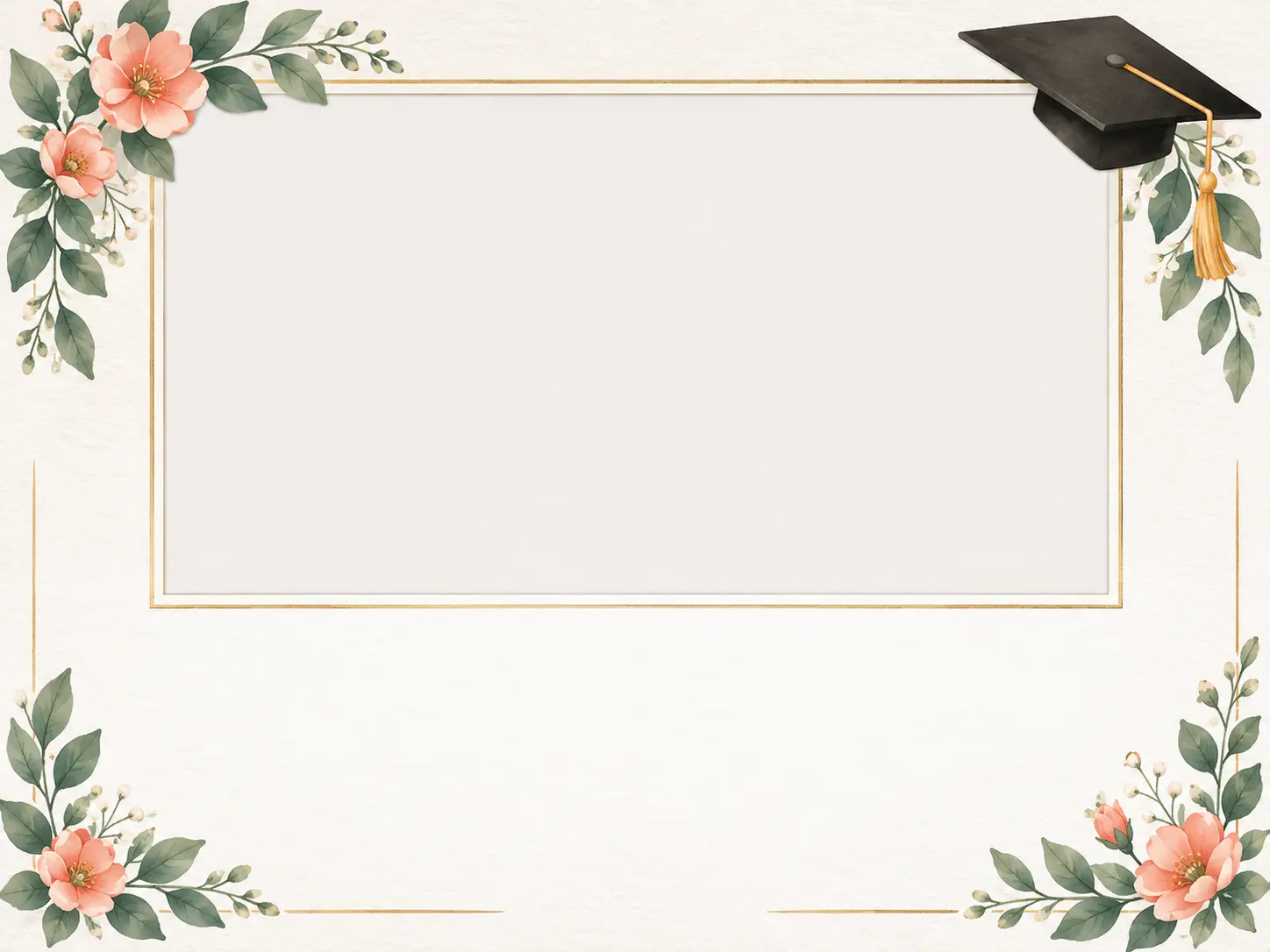 Graduation invitation background with floral corner decorations and a blank photo area