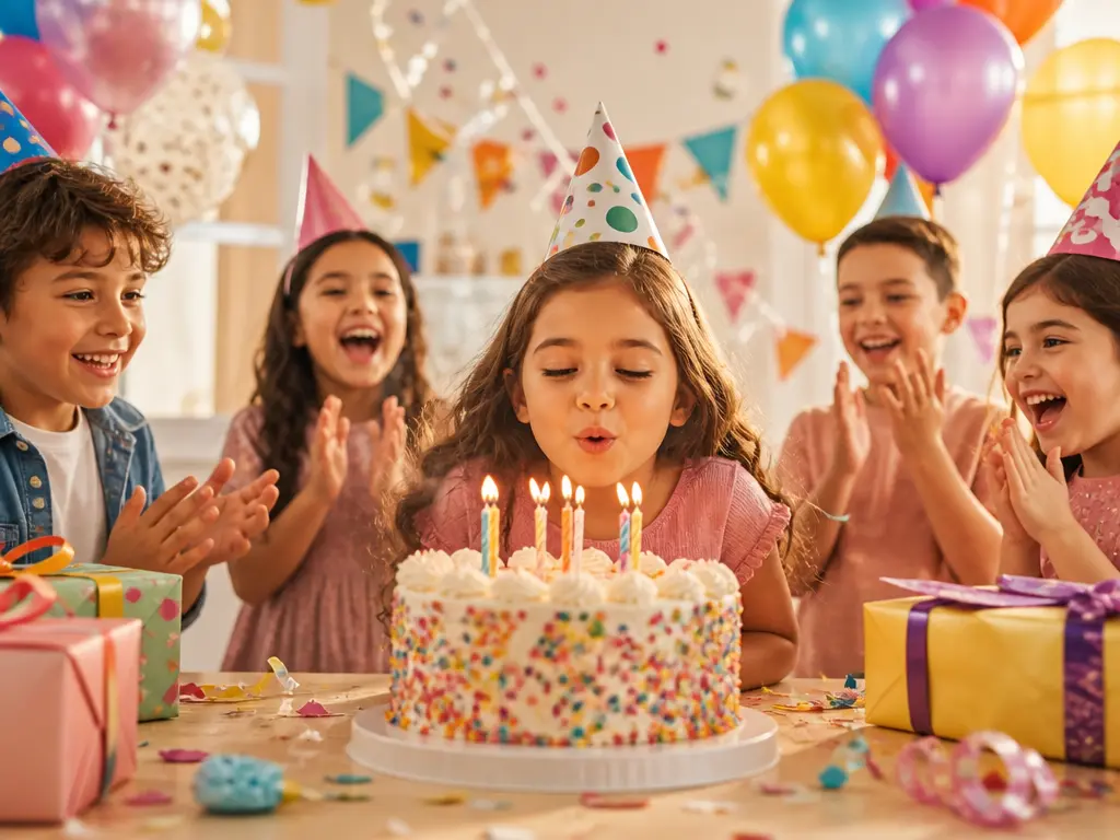Prompt showing birthday scene, camera movement, action, text, and sound direction