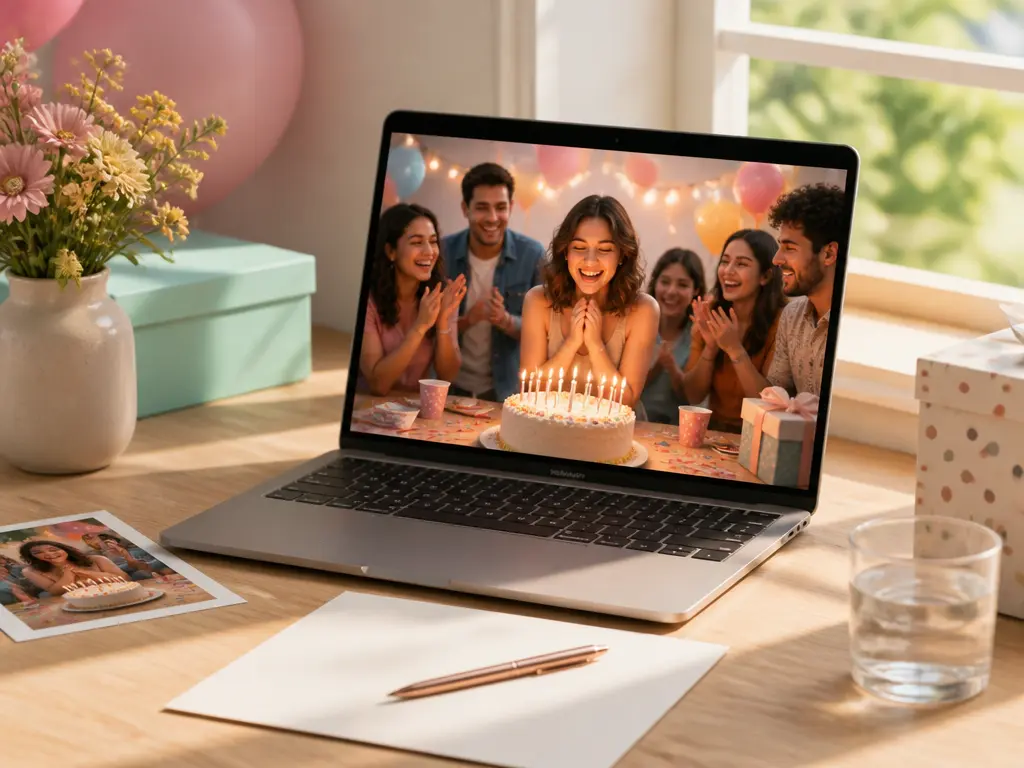 Saved birthday video in a workspace with a text instruction for revision