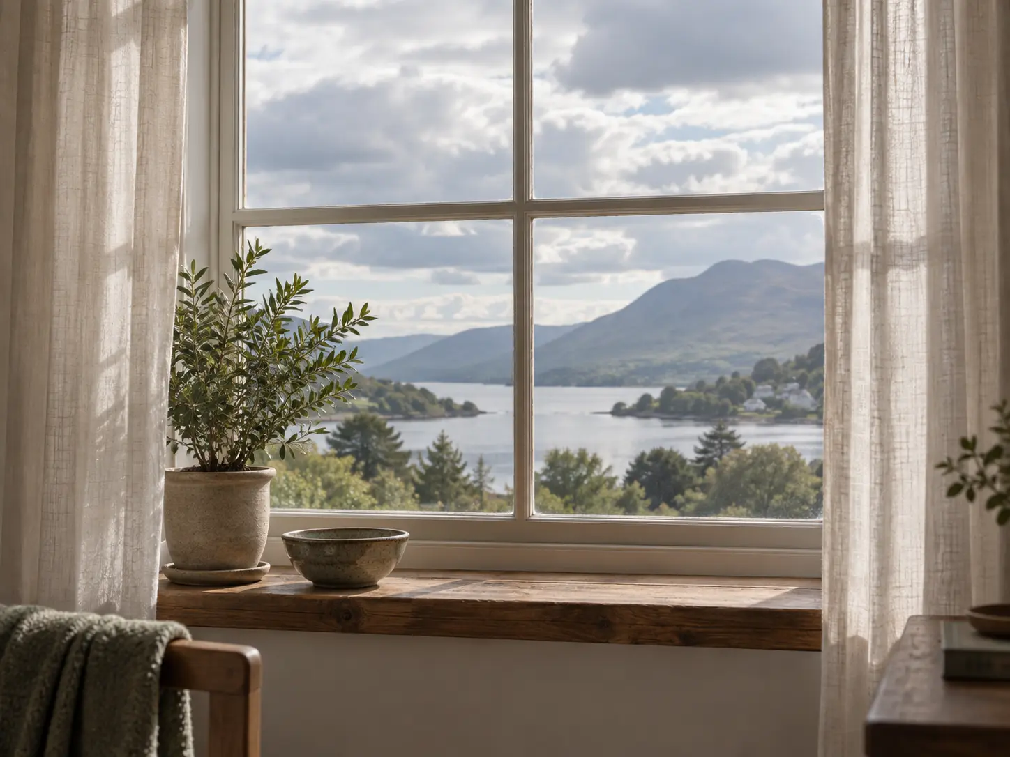 Overexposed window scene with cloud and surface detail recovered by balanced image brightening