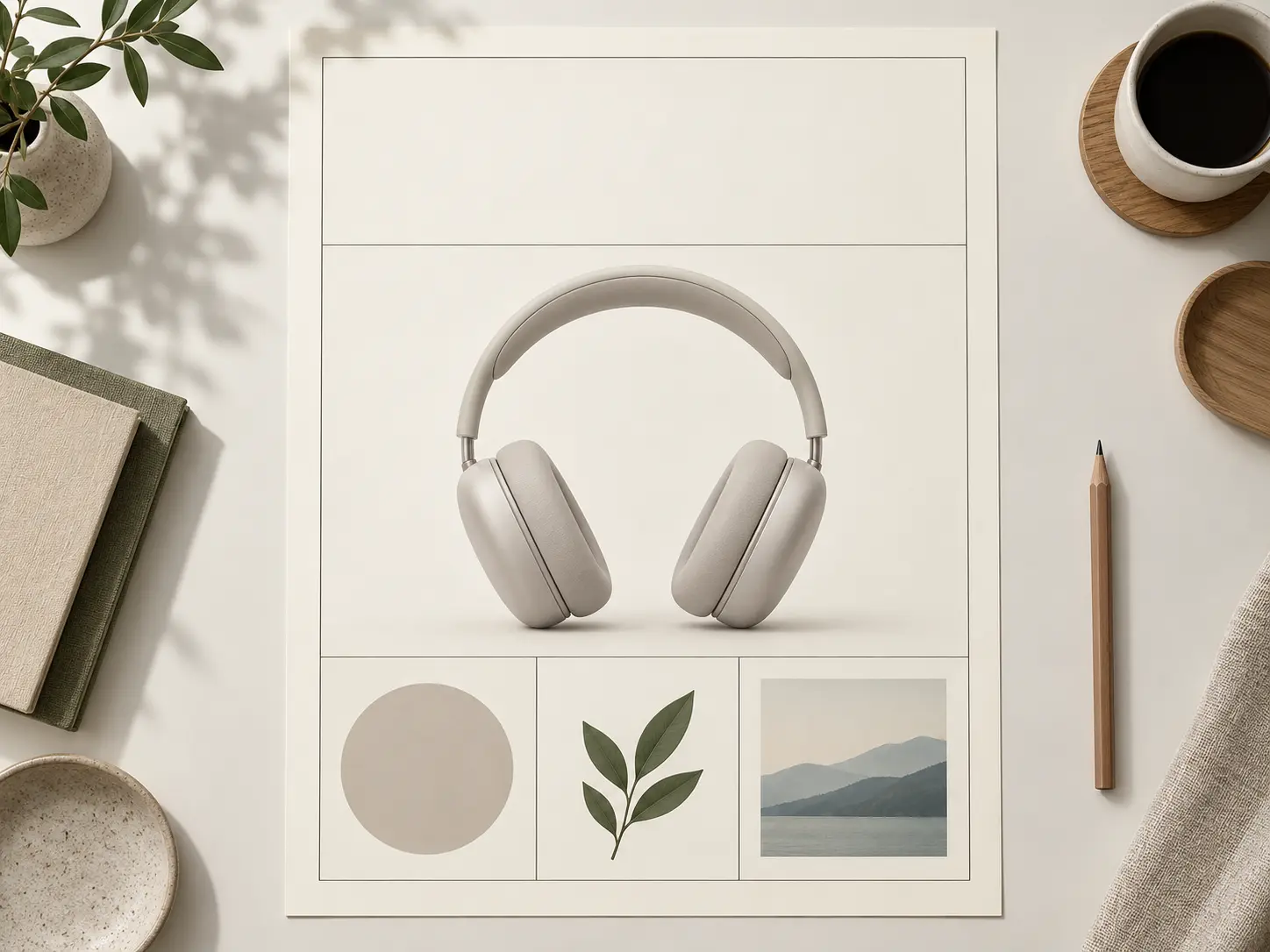 Design brief turning into a structured poster layout with clear headline space and a product area