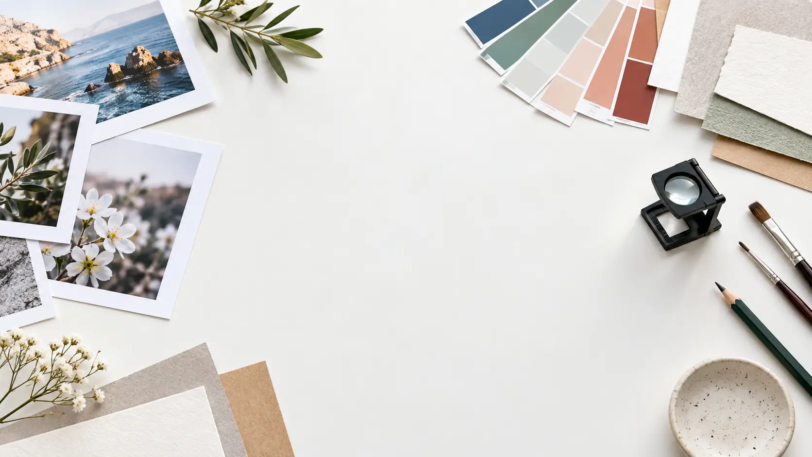 Free image editor creative workspace with printed crops, color swatches, and editing references