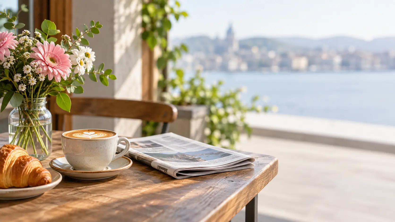 Lifestyle café scene reframed with open space for a social post message