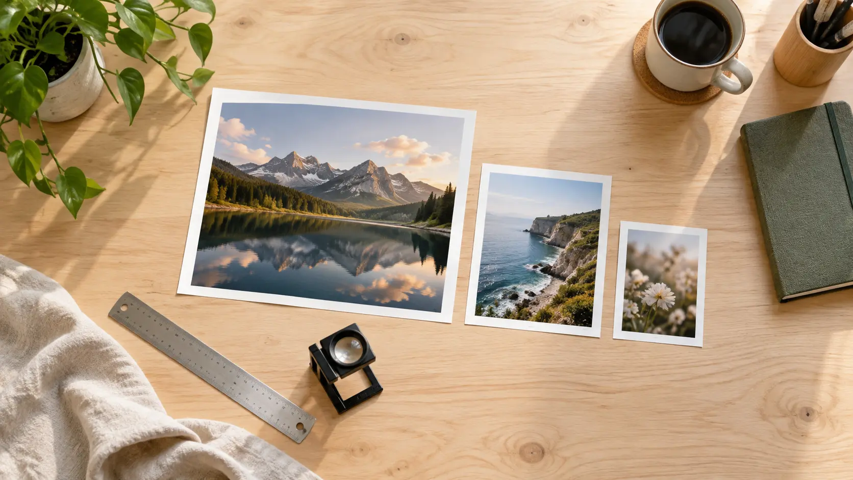 Image resolution changer workspace with photos shown at several pixel sizes