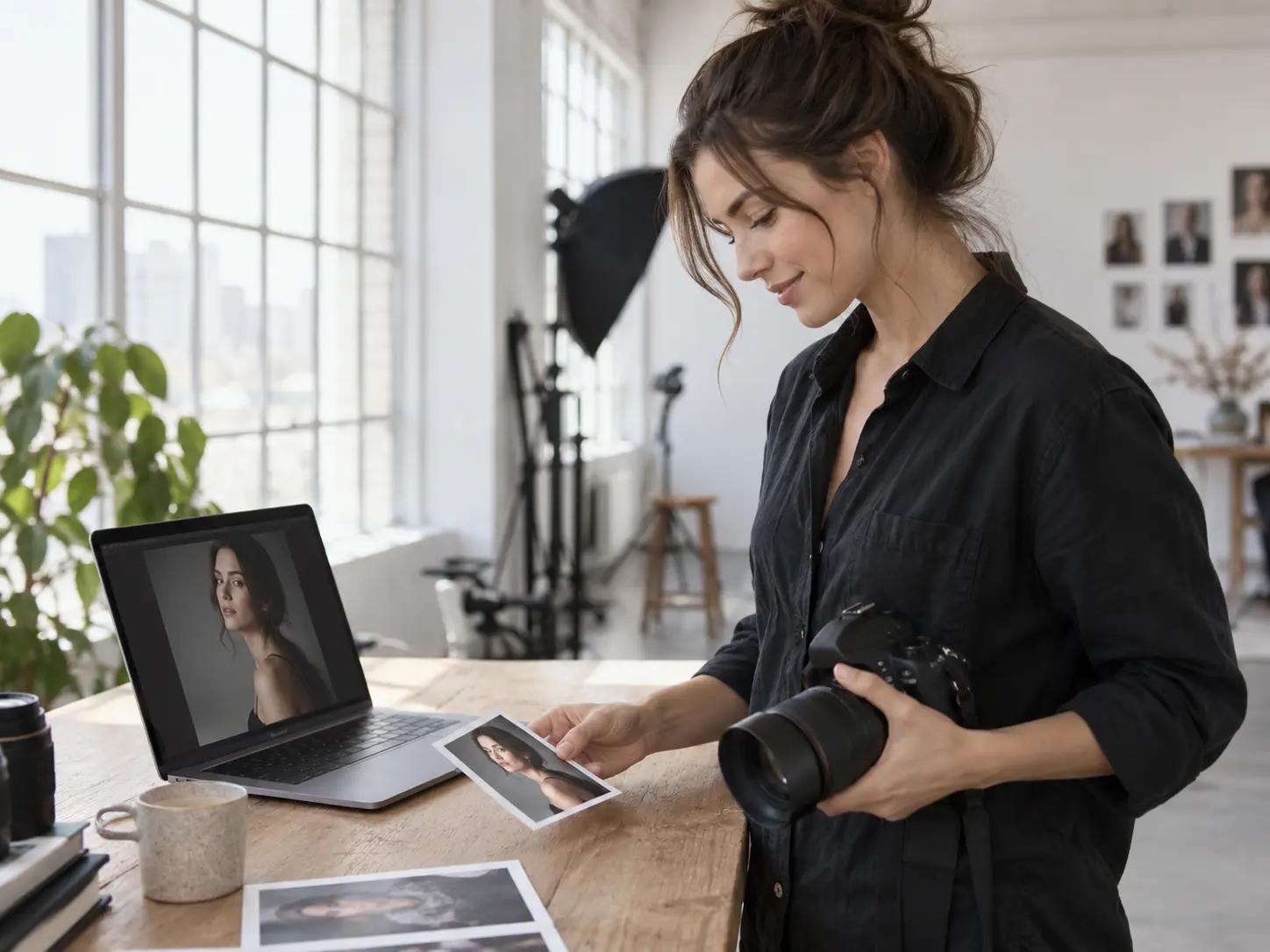 Photographer using an image resolution changer to prepare a smaller web copy