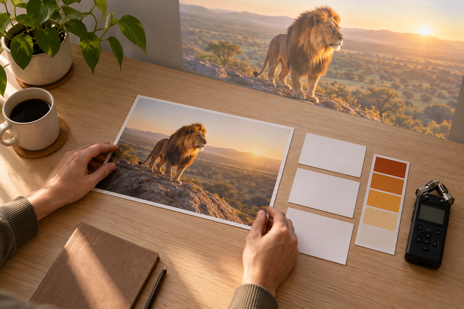 Lion intro concept prompt with template option, images, video, audio, and Logo