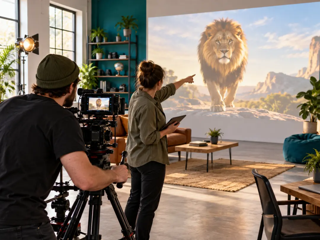 Team video producer adding a Logo and title to an original lion intro scene