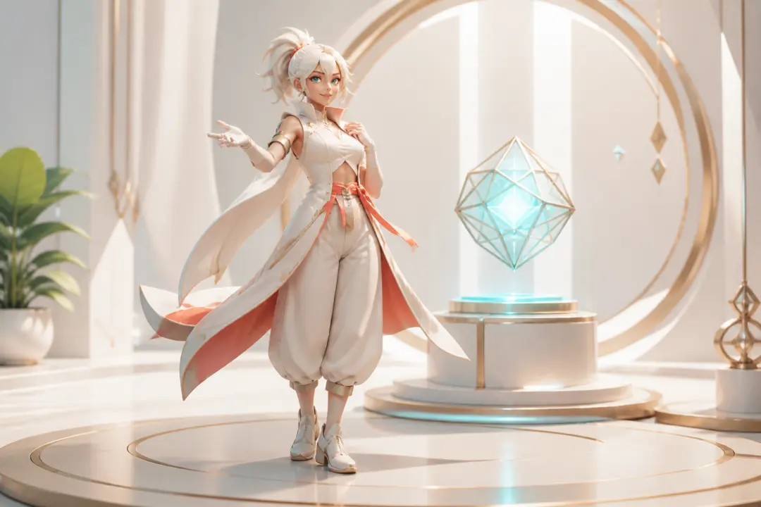 3D character stepping into a vertical-style social video reveal scene with a glowing object