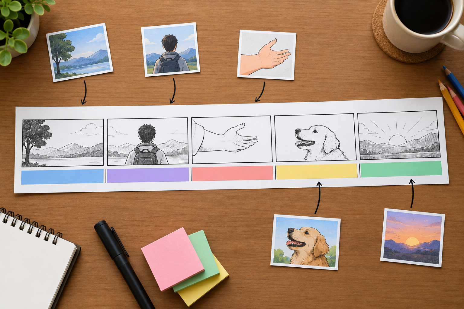 Time ranges and @ references defining the title, actions and ending
