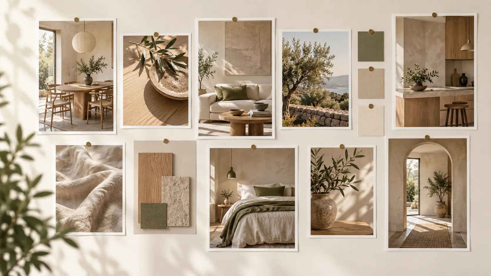 Edited group of related interior mood board references with a repeated restrained color palette