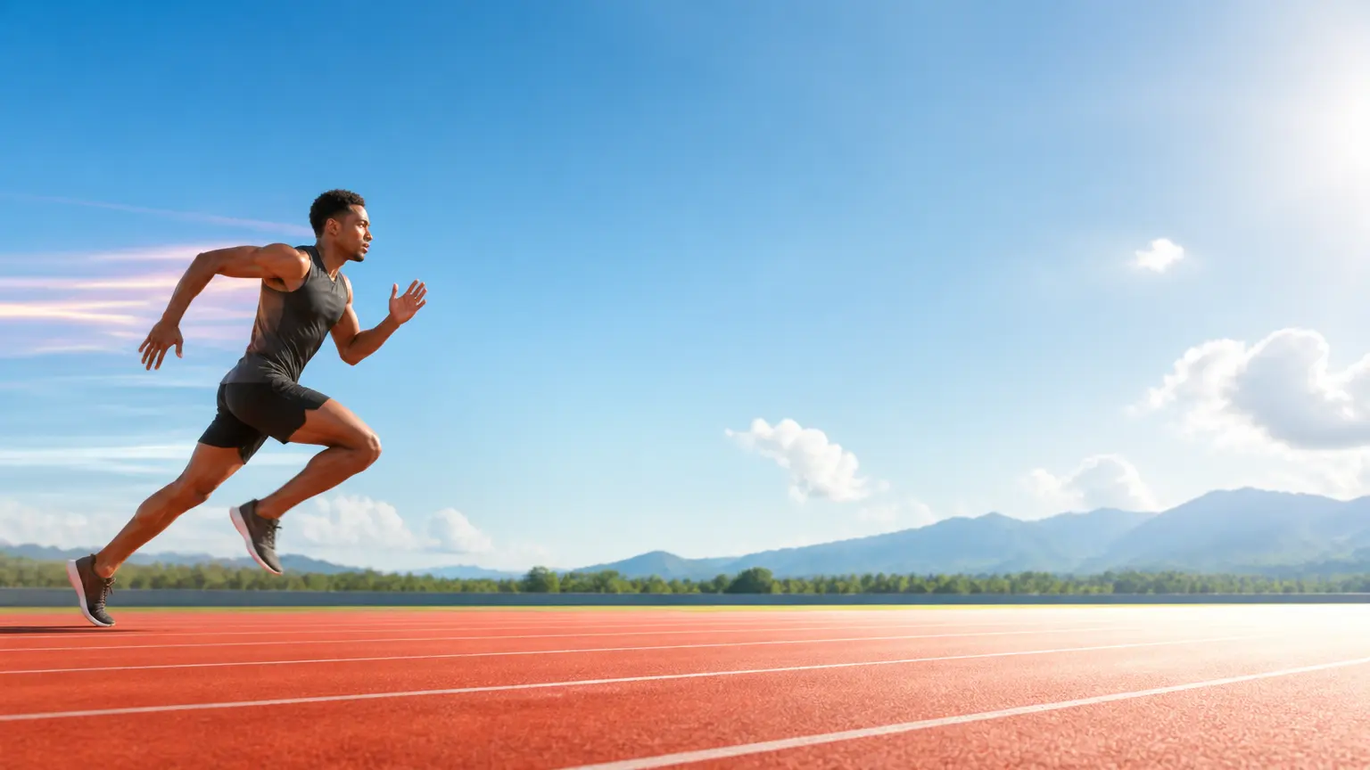 Wide bright action scene with a clear subject and directional motion across the frame