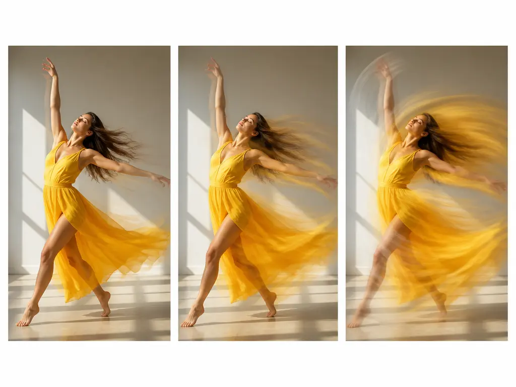 Three levels of motion blur strength compared on the same action photo