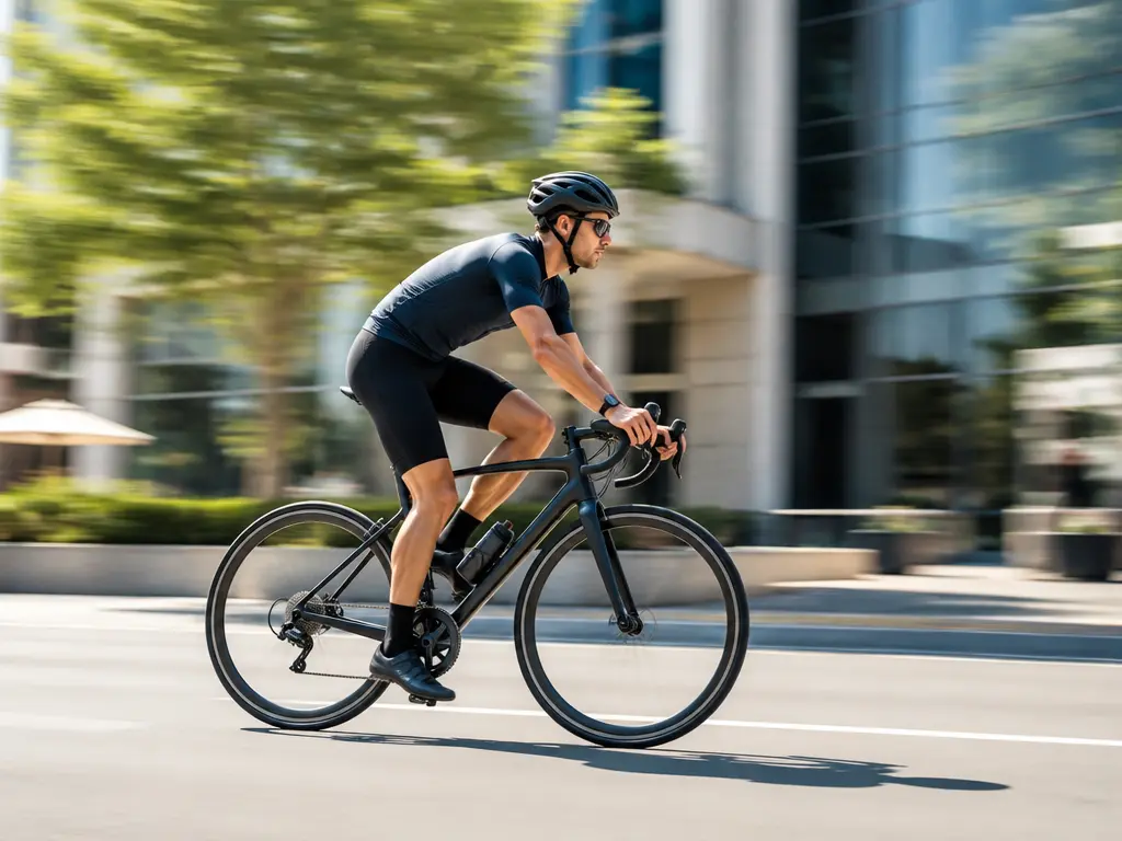 Cyclist with directional motion blur trailing behind while the rider stays readable