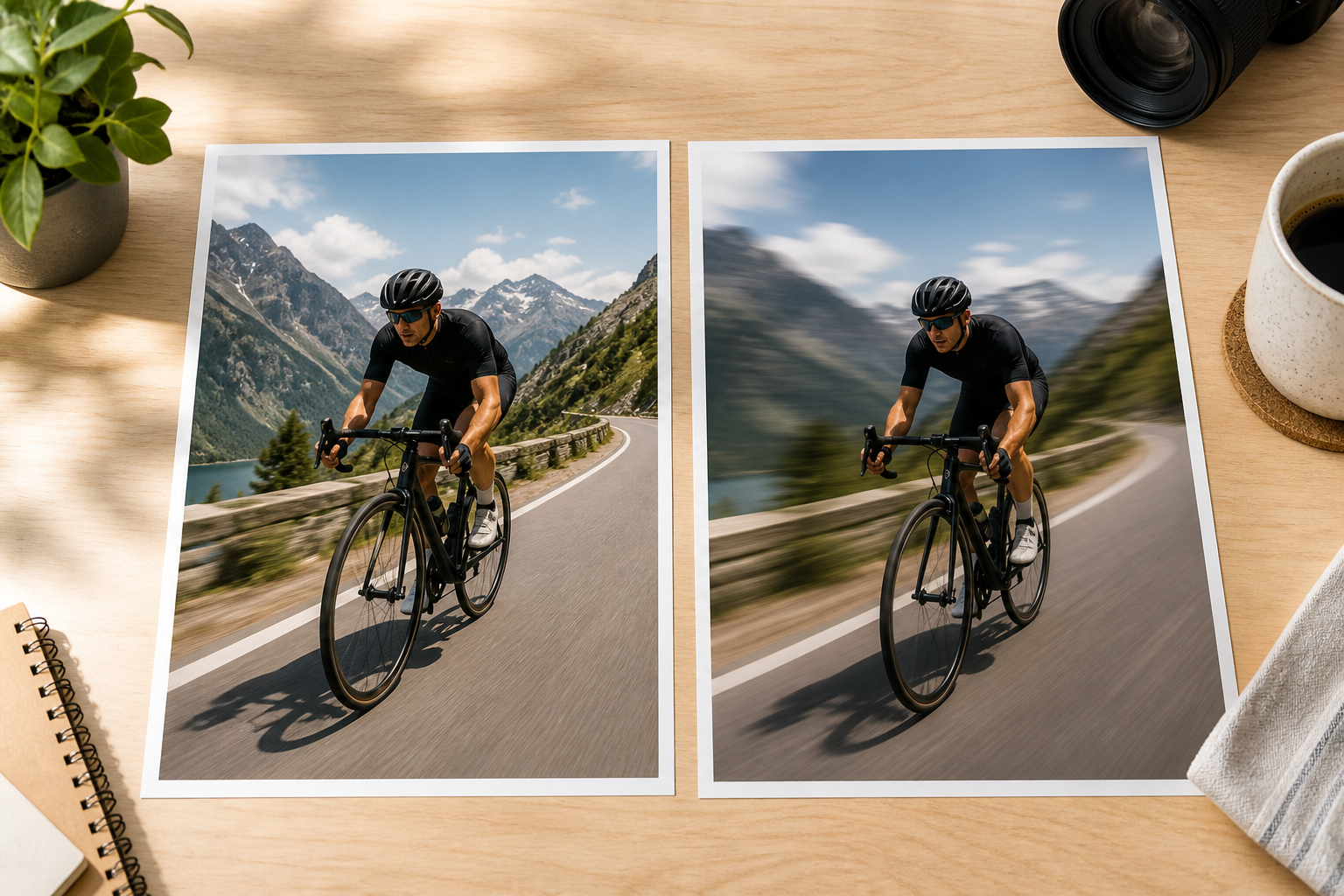Original action photo and motion blur result compared before download