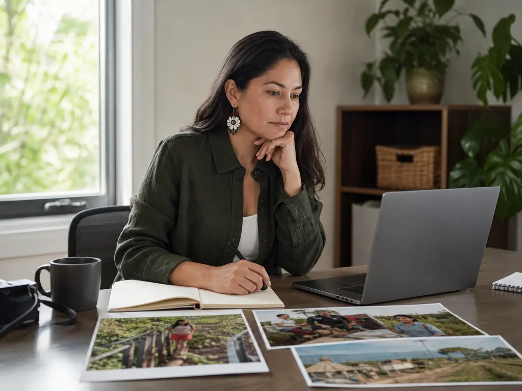 Program manager reviewing field photos and verified results for a project video