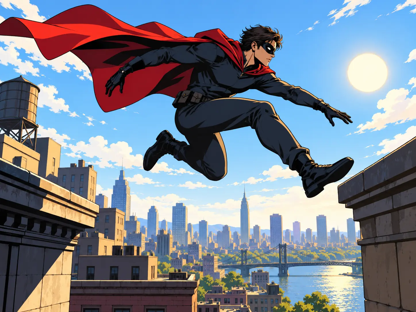 Superhero scene styled from a written fandom and mood prompt