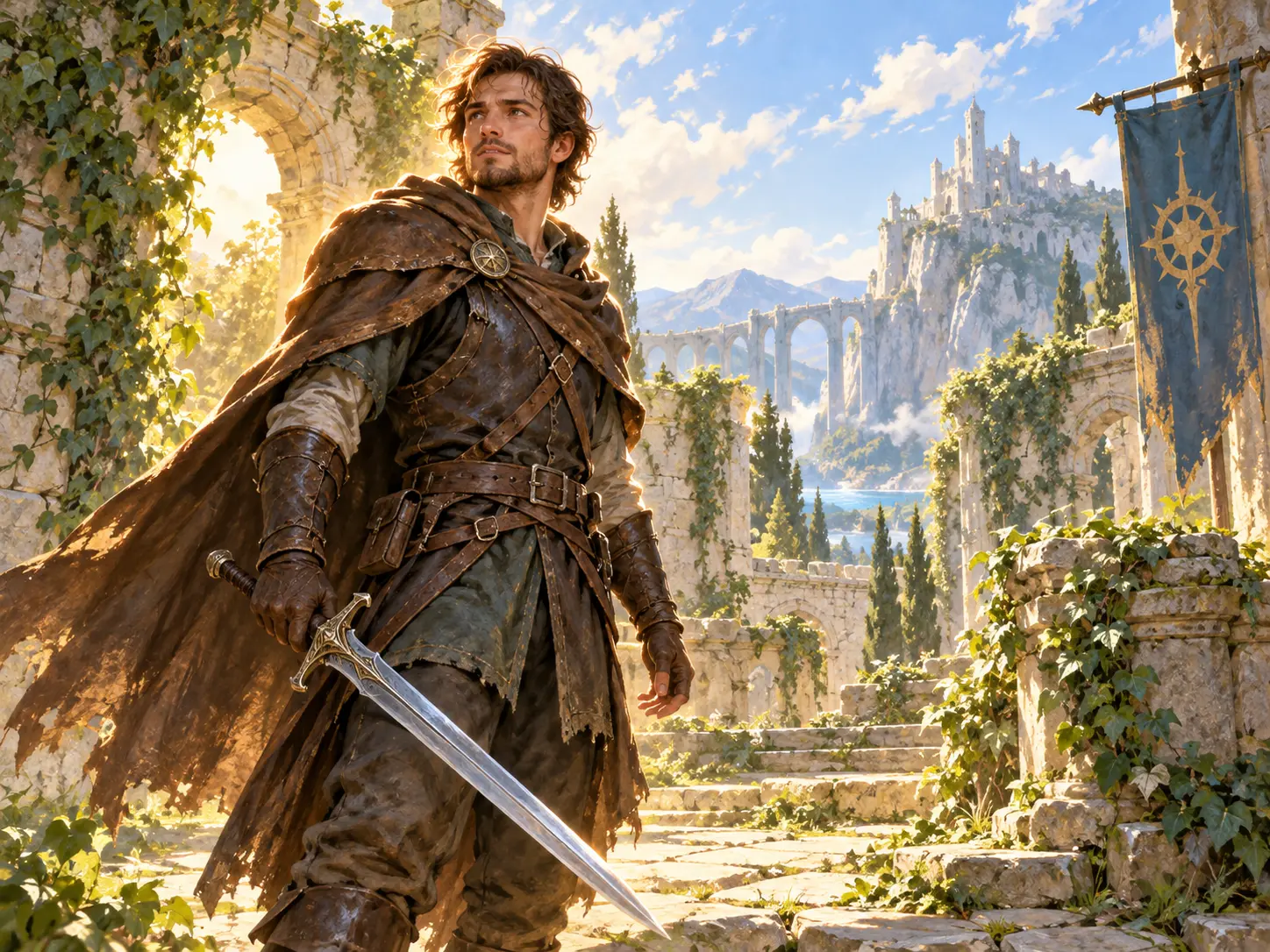 Fantasy adventurer portrait generated from a written game-art prompt