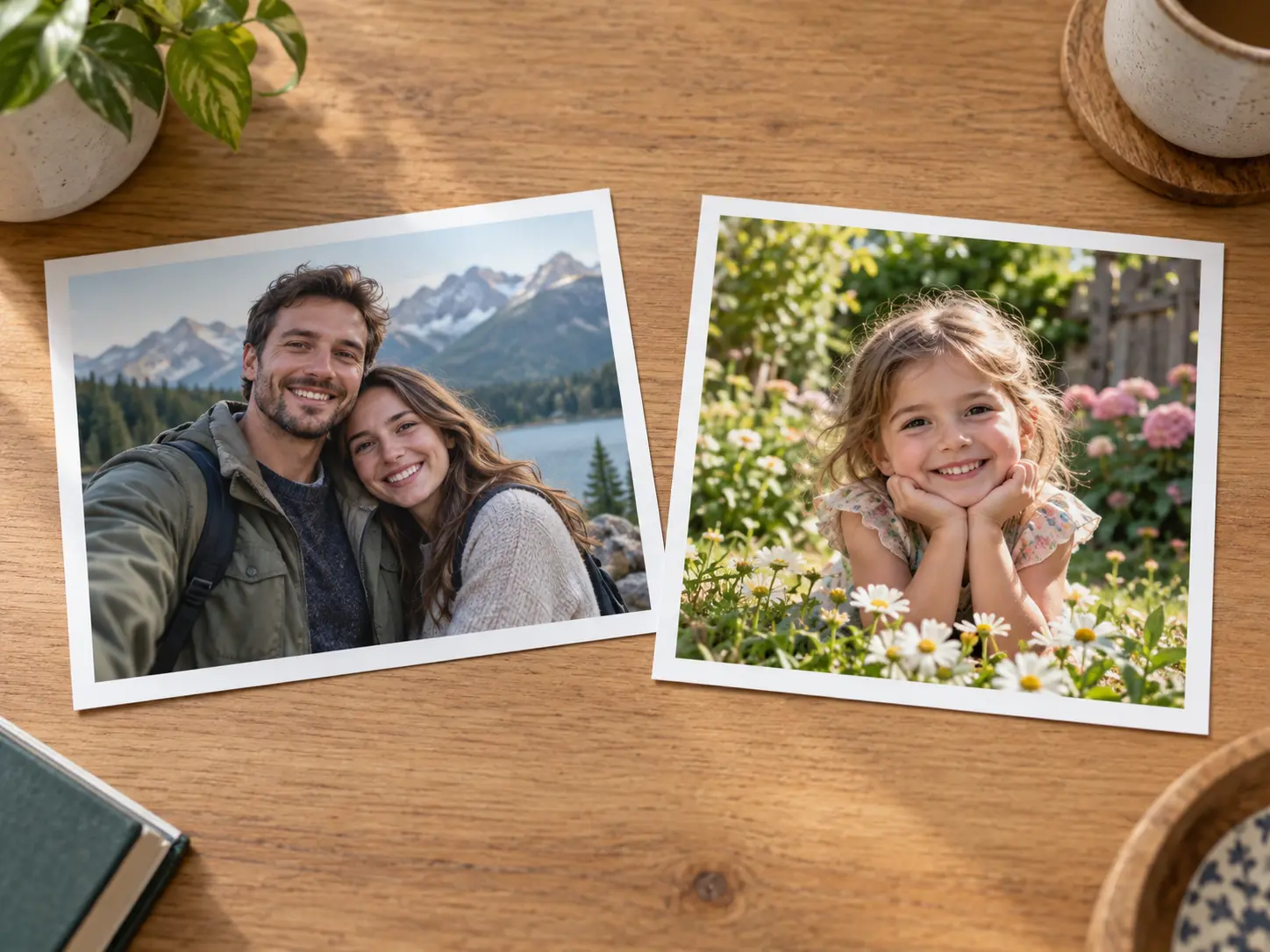 Two separate family photos before the photo montage generator combines them into one scene