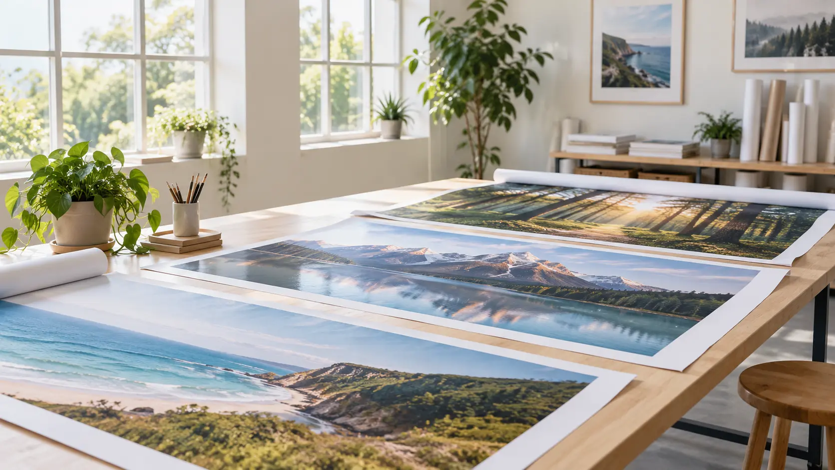 Photo resizer free workspace with printed banner crops and a clear destination layout