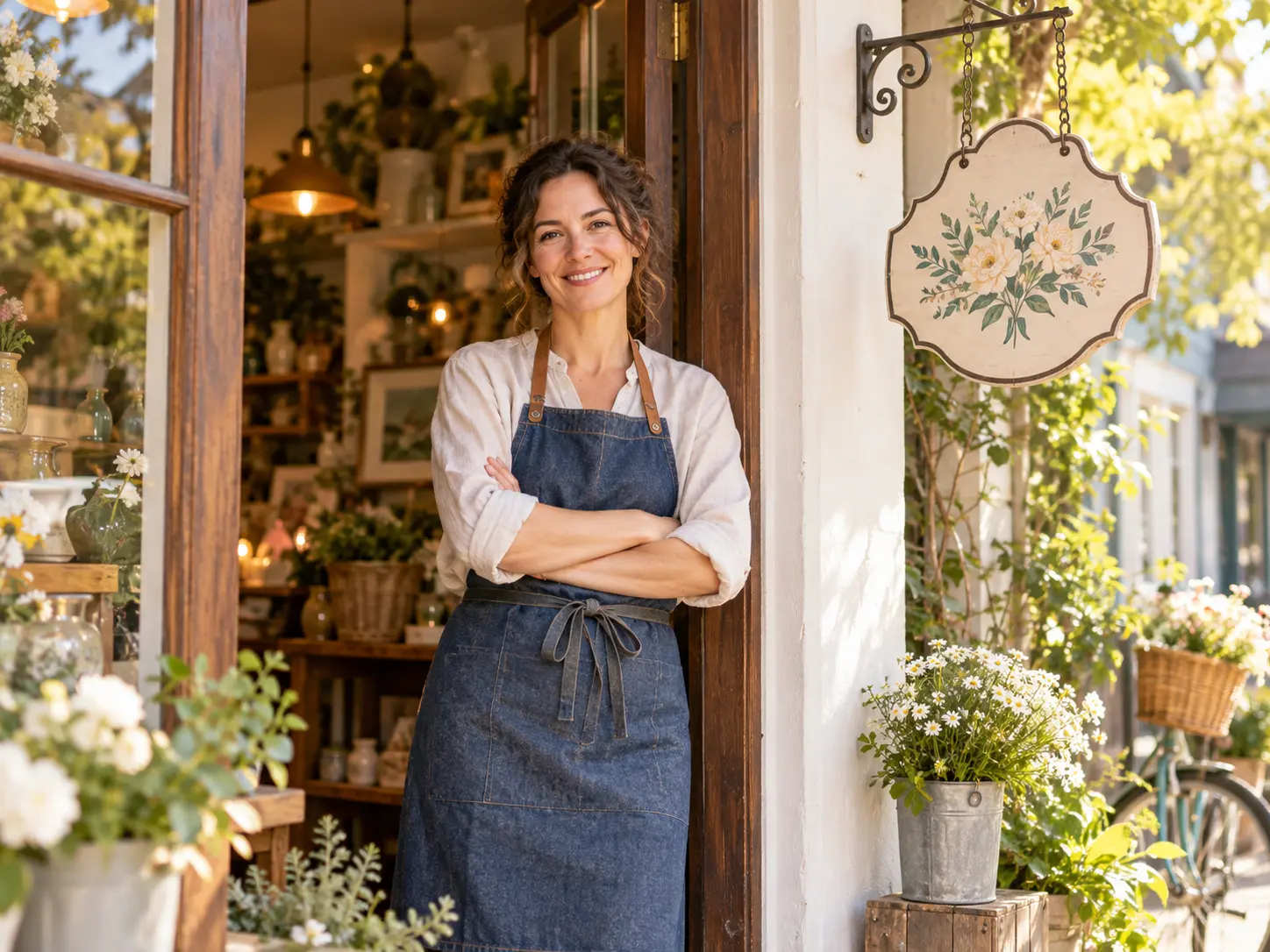 Small business owner using a free resizing tool for a storefront website banner