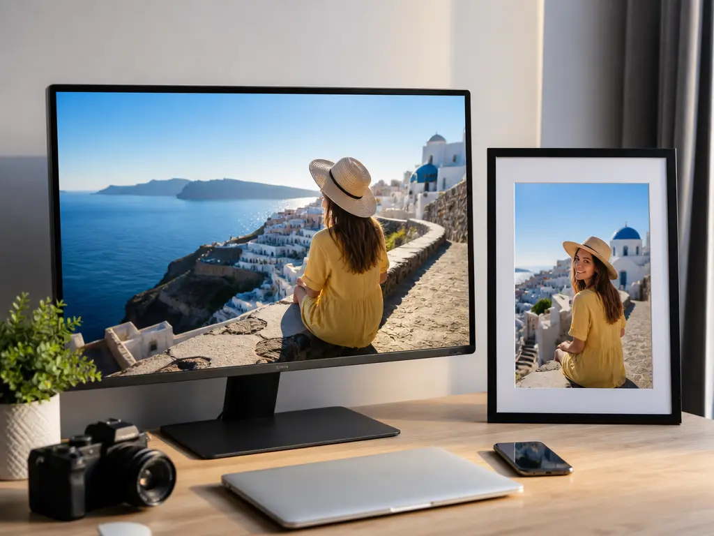 Coastal travel recap shown on a landscape display and portrait print