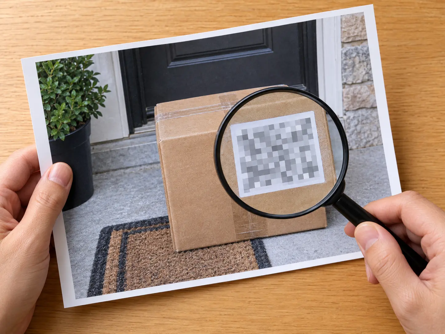 Close inspection of a fully pixelated address label with no private characters readable