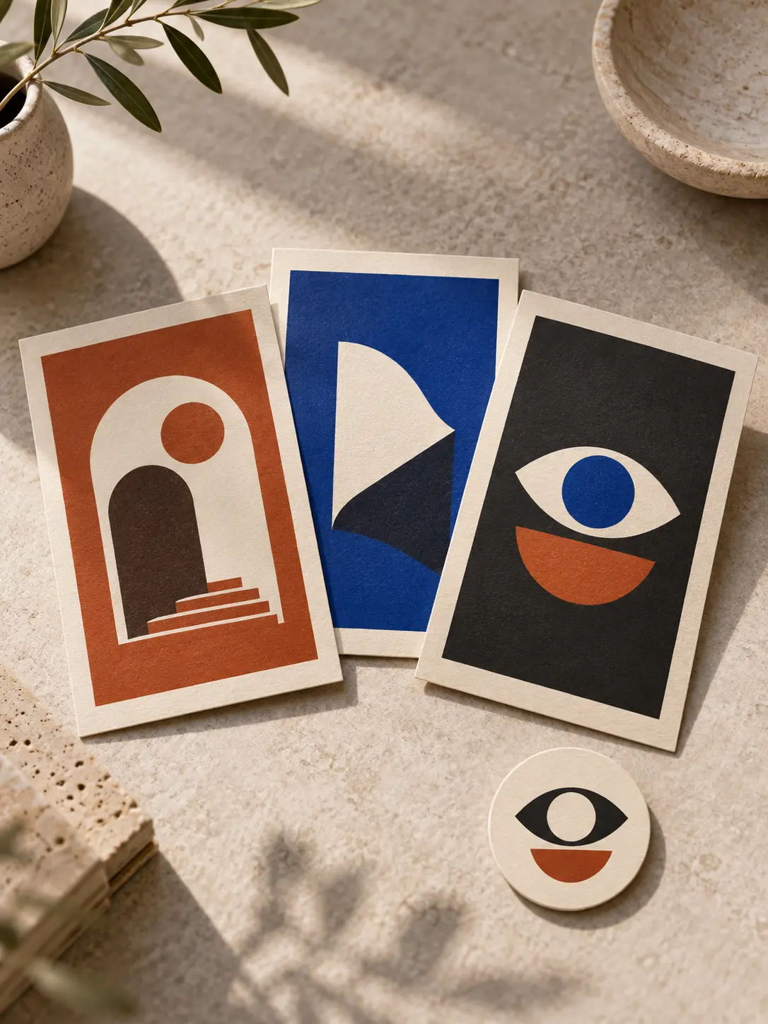 Culture review podcast logo concepts shown as tactile cover cards with an abstract gallery-inspired mark and a small channel avatar