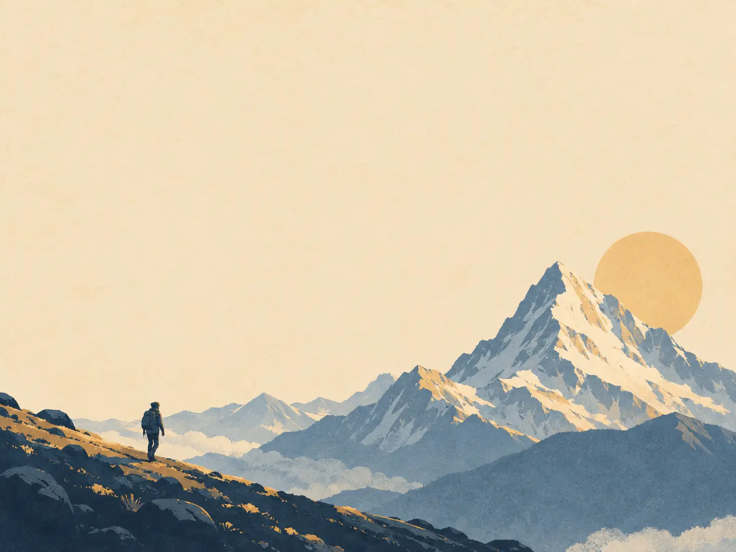 Editorial poster artwork with a quiet upper area reserved for a headline and a strong lower focal subject