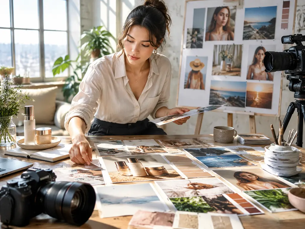 Product marketer reviewing launch scenes, feature labels, and audience direction