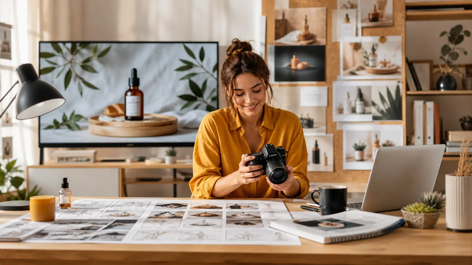 Product video creator workspace with storyboard scenes, product images, and video preview