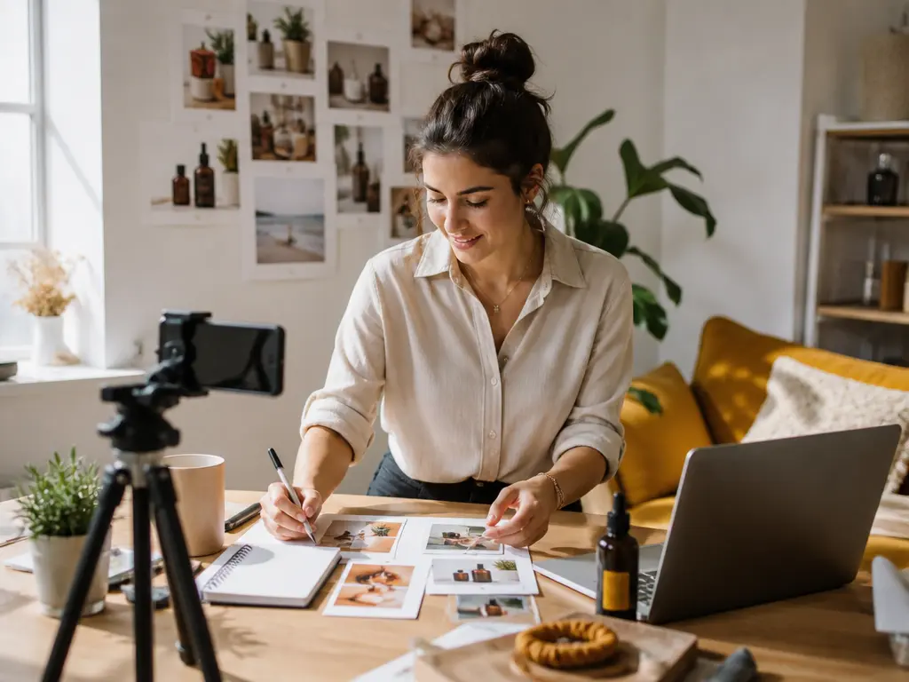 Social creator shaping product video scenes with reference images and a preview timeline