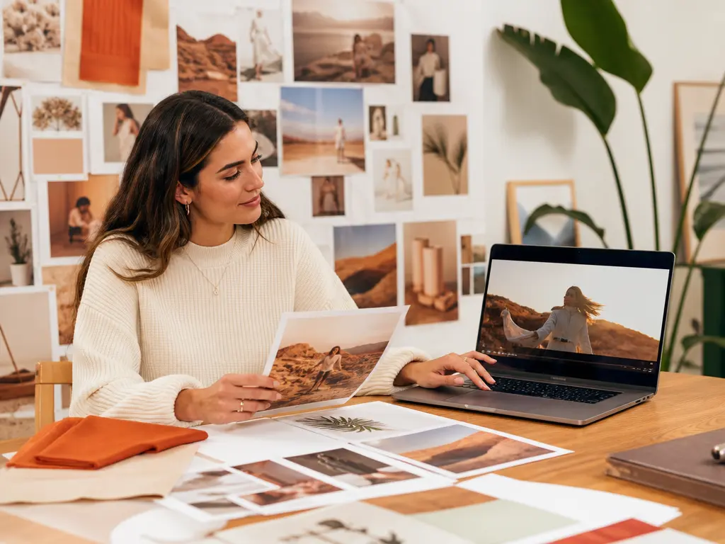 Brand team reviewing campaign scenes, product references, and a generated video preview