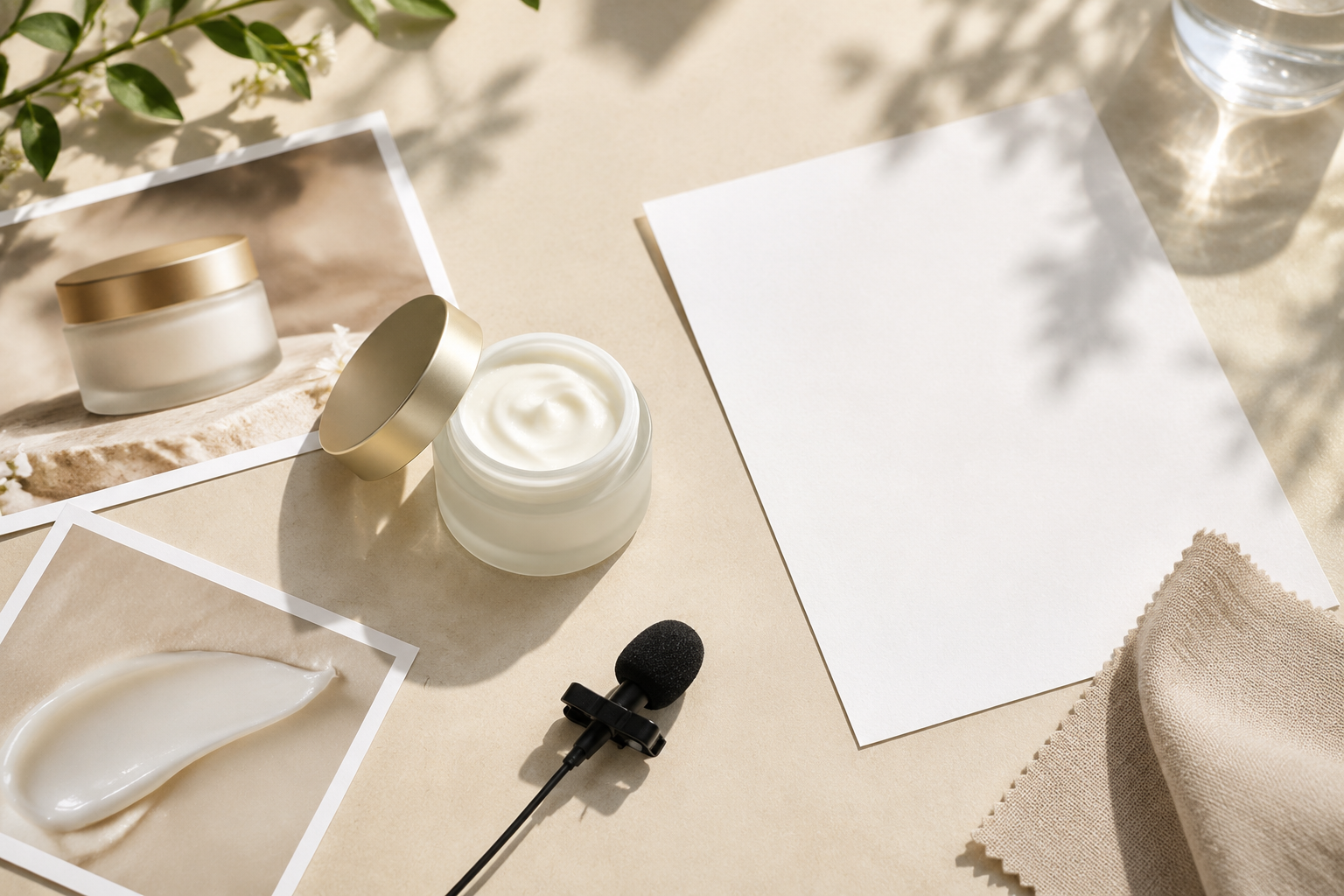 Promotion brief with product images, logo, voiceover, and music references