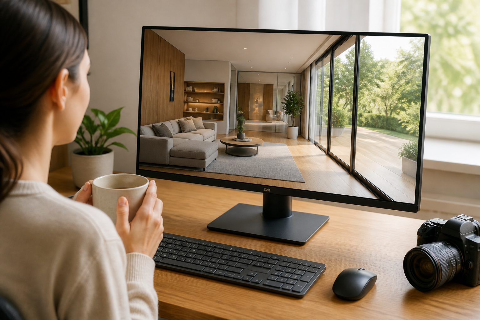 Generated walkthrough preview with revision prompt and 4K MP4 download