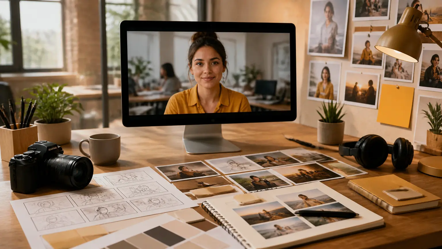 Recruitment video workspace with scripts, images, videos, and audio references