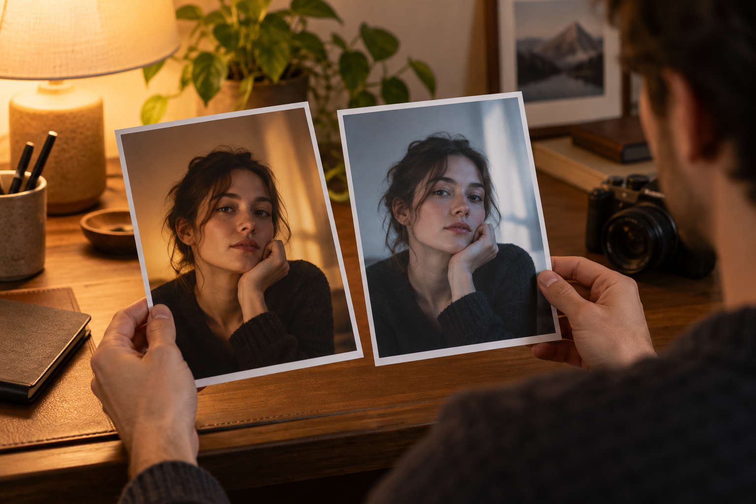Finished relit portrait reviewed at 2K before download from the AI relight maker
