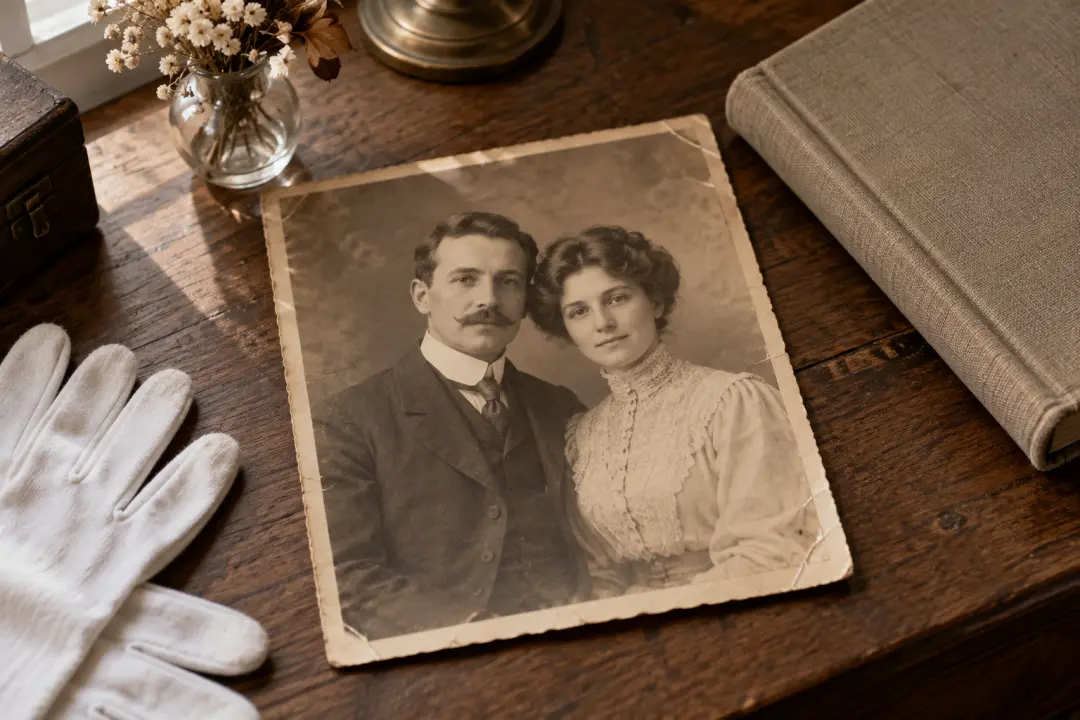 Vintage family portrait after remove face blur from photo online