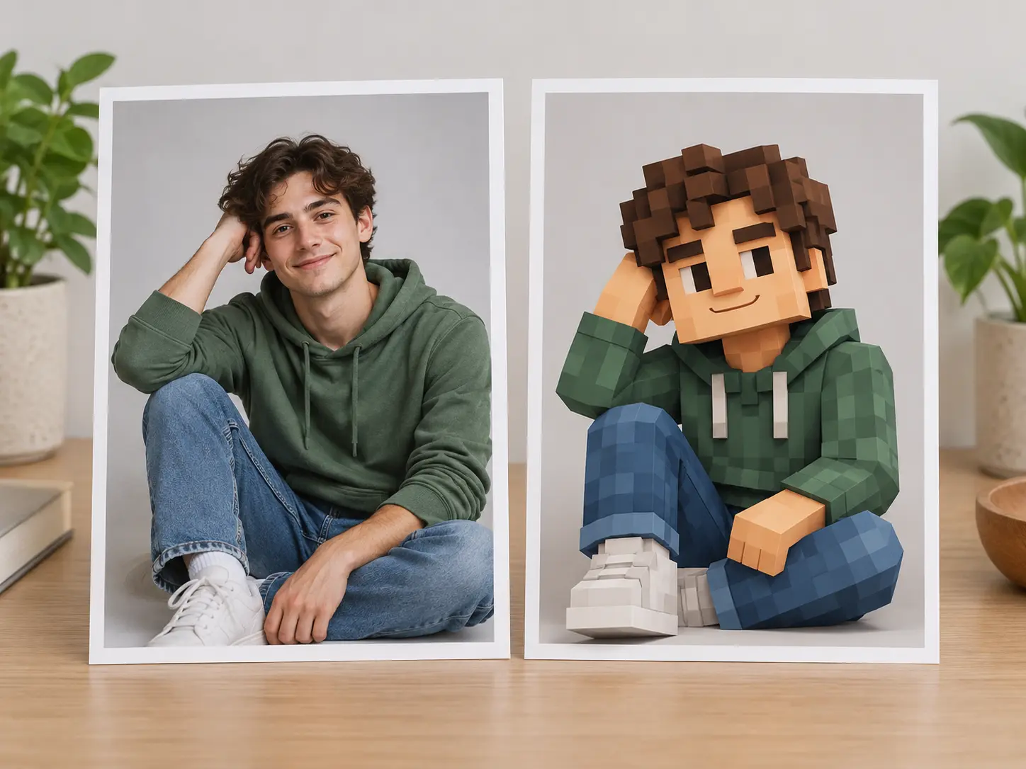 Photo being converted into a blocky Roblox style avatar portrait