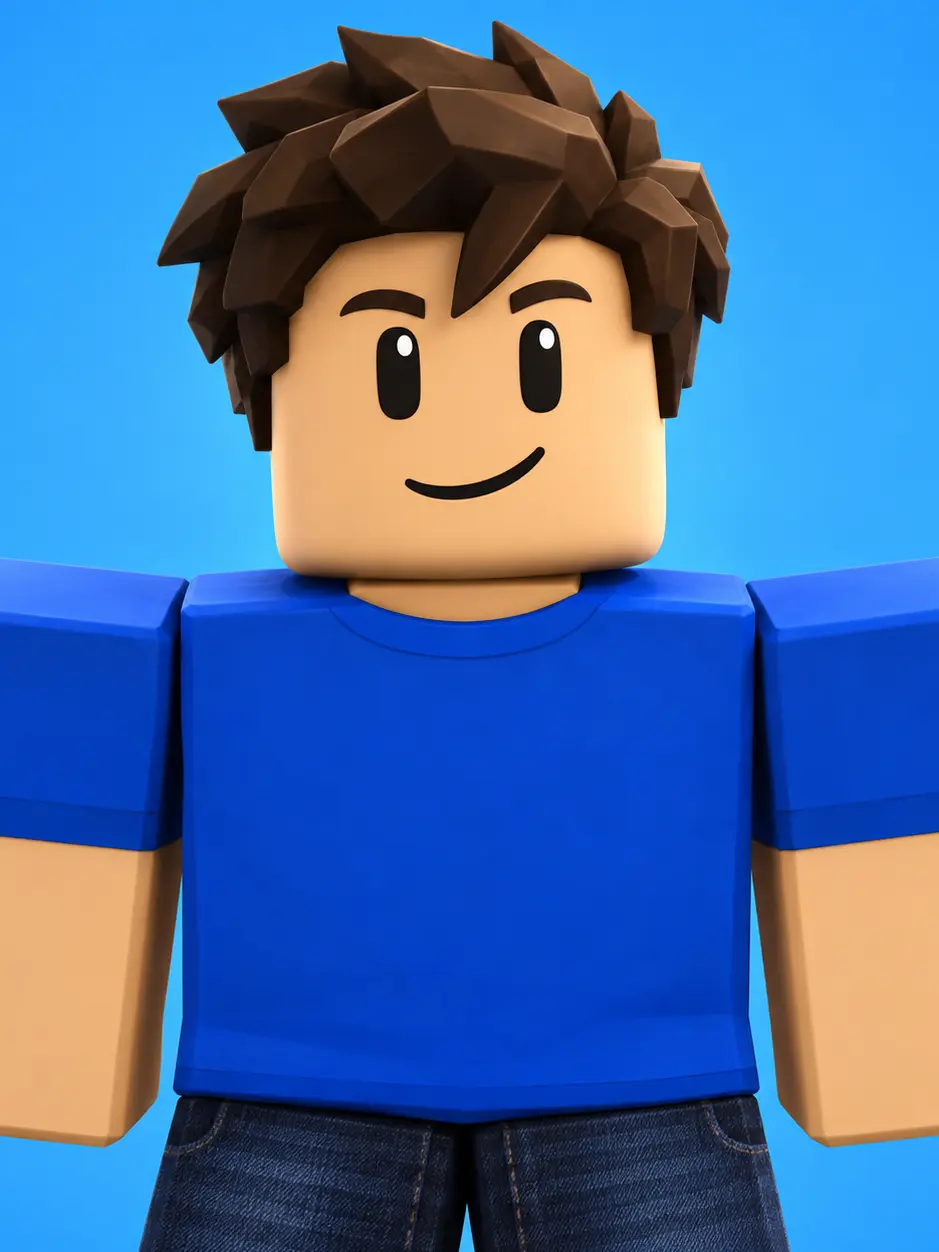 Classic blocky Roblox avatar in a bright shirt on a plain background