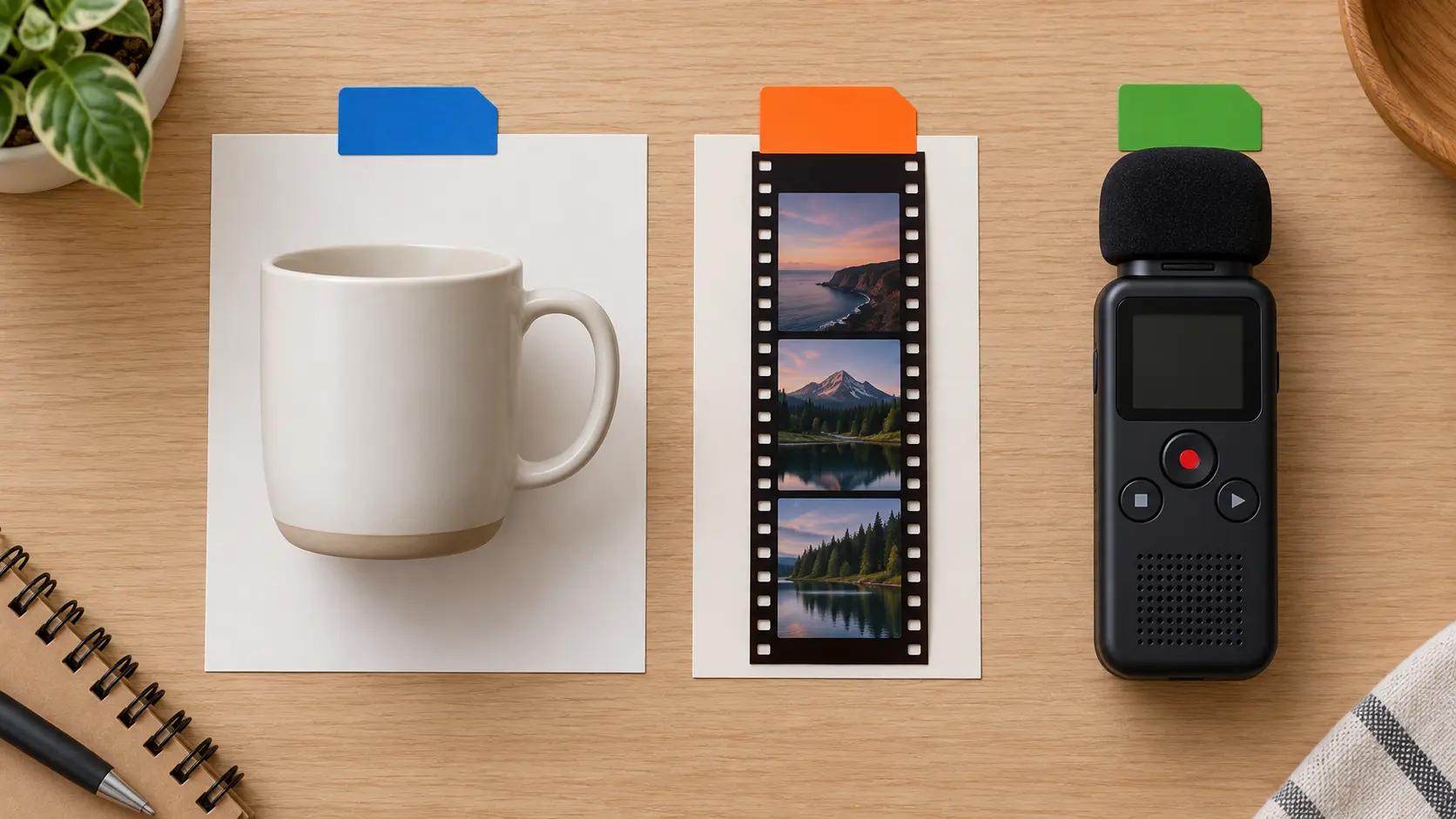 Product photo, demo clip, and audio reference assigned roles in a sales video