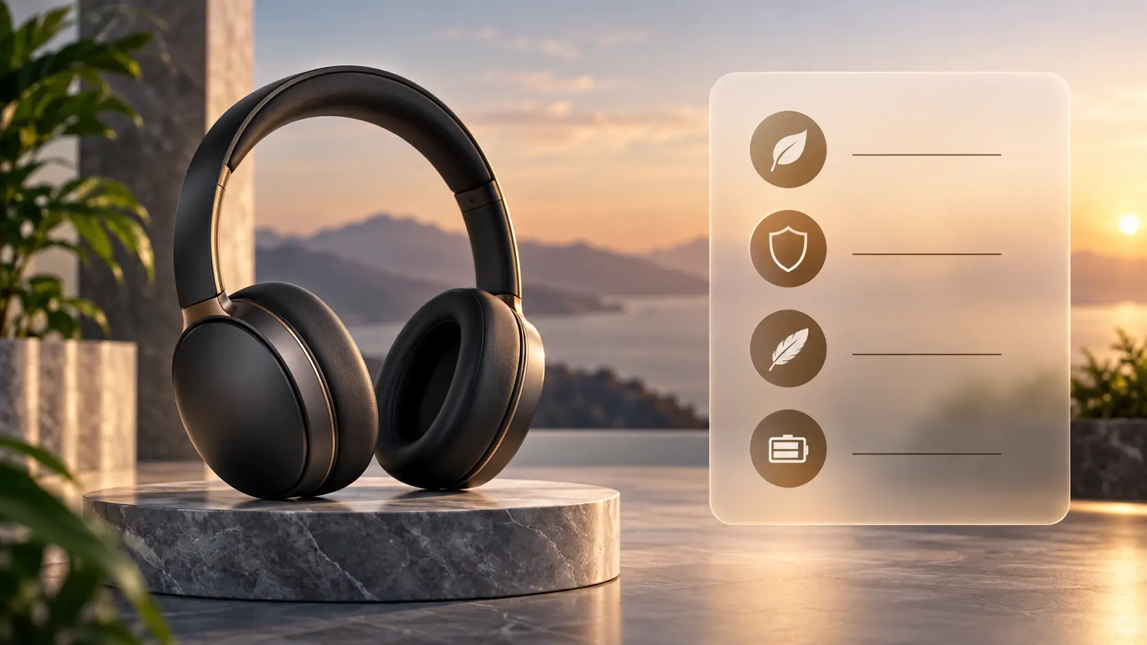 Product name and benefit headline displayed within a generated video scene