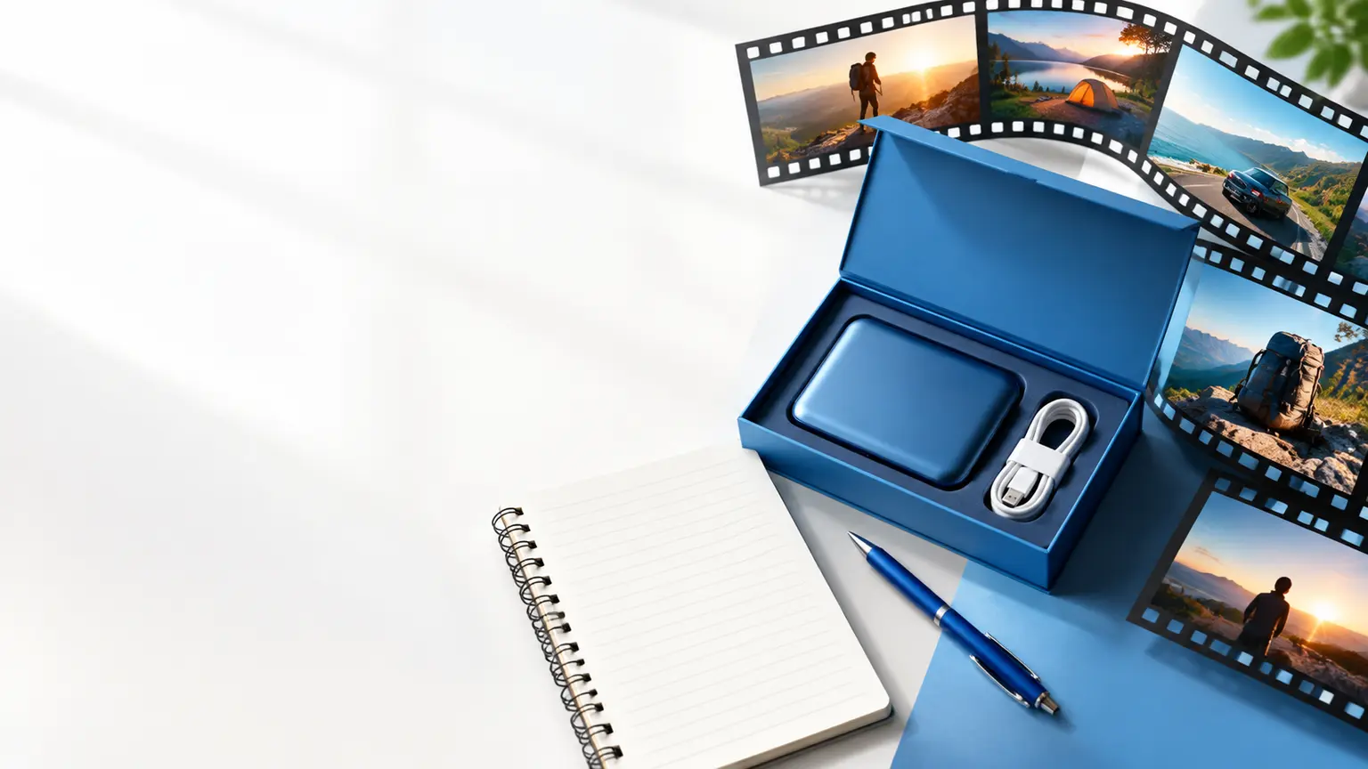 Product images and a sales pitch arranged into a video with benefit headlines