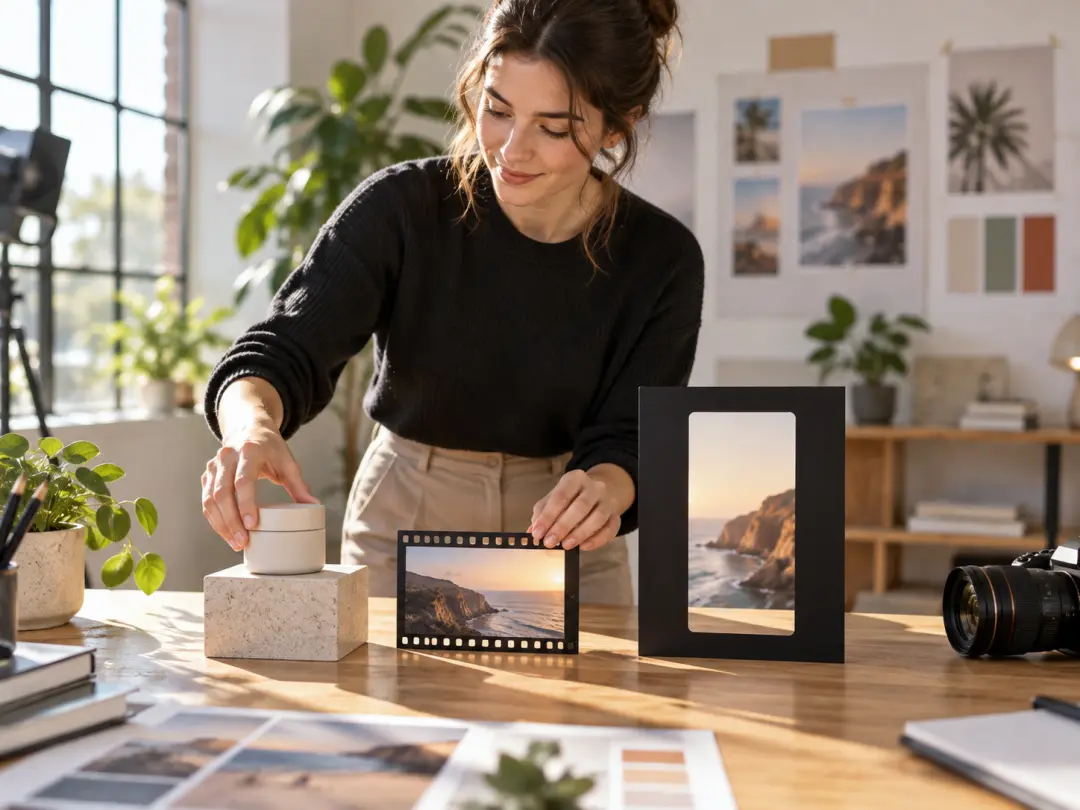 Product images and demo references guiding a vertical campaign video opening