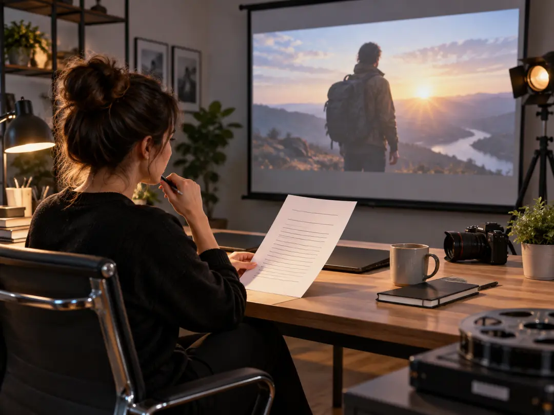 Client script beside a sales video draft with instructions for scene revisions