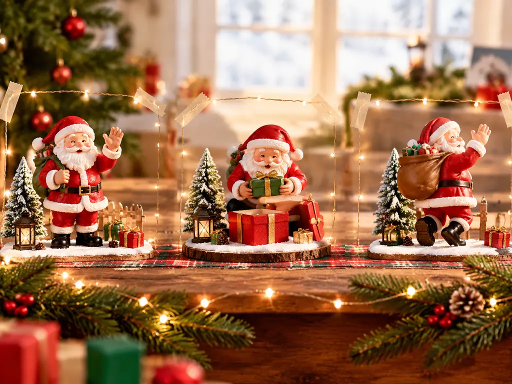 Timeline segments showing Santa actions, voice direction, and background music
