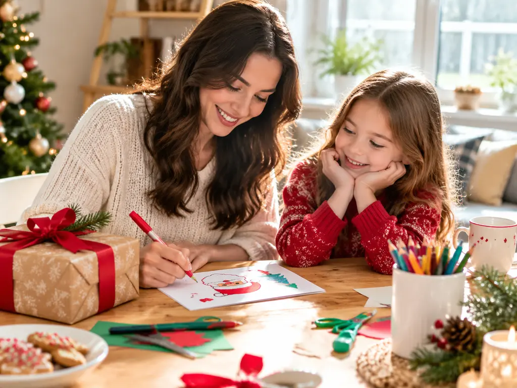 Family creator planning a Santa message video with greeting text and music notes
