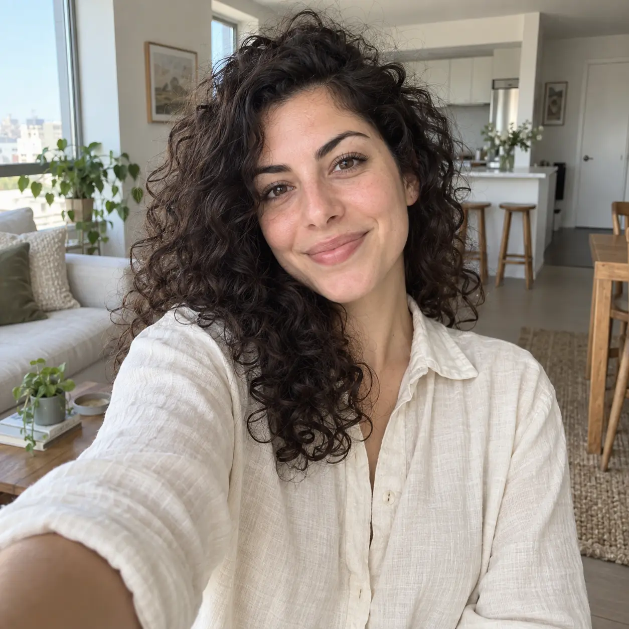 Natural selfie portrait cleaned with a browser selfie editor and preserved skin texture