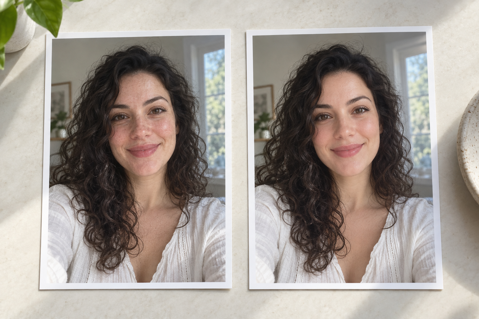 Original and edited selfie portraits reviewed before downloading the final image