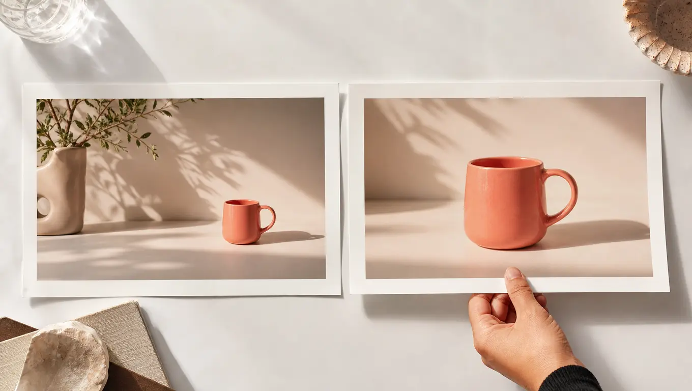 Two product scene versions showing revised framing and shorter offer wording